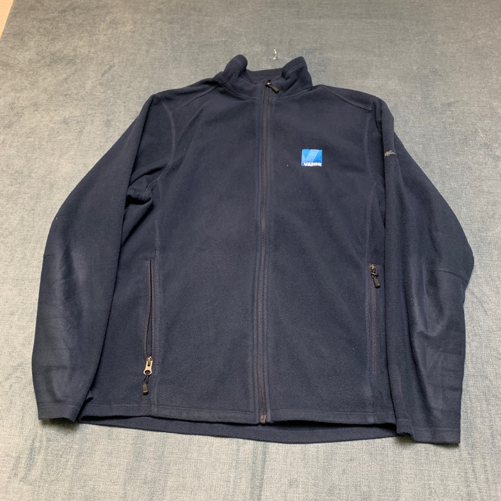 Eddie Bauer Jacket Mens Medium Navy Blue Vanir Logo Fleece Mock Neck Outdoor